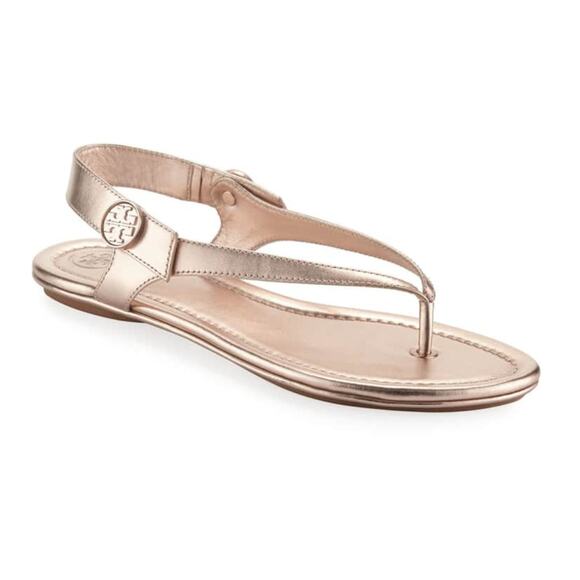 Tory Burch | Minnie Metallic Rose Gold Flat Slingback Flip Flop Travel Sandals - Picture 1 of 13